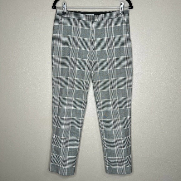 H&M Pants - H&M Ivory Black Yellow Plaid Mid-Rise Elastic Waist Slim Ankle Pants 6